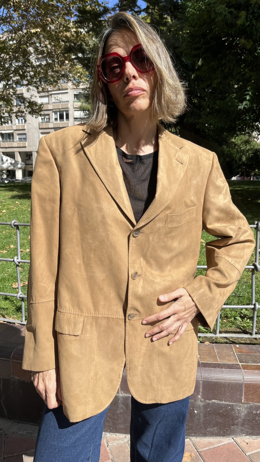 Americana en ante sintético color camel – Emidio Tucci para El Corte Inglés (años 90) - Imagen 4