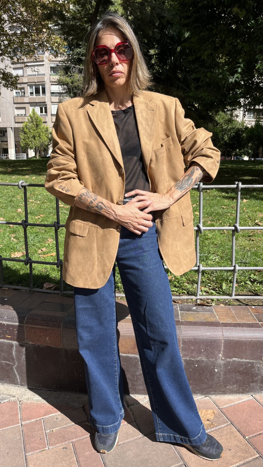 Americana en ante sintético color camel – Emidio Tucci para El Corte Inglés (años 90) - Imagen 3